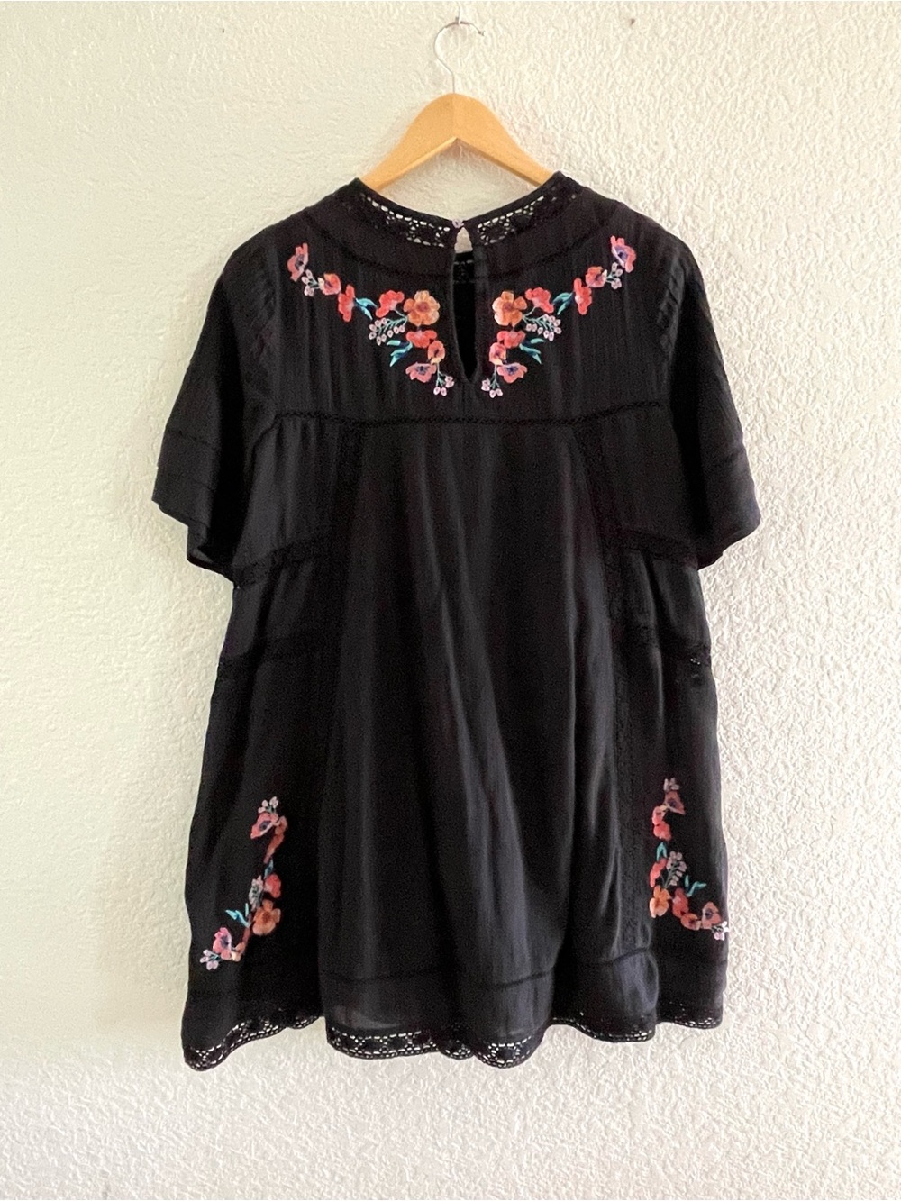 Free People Perfectly Victorian Black Embroidered Mini Dress Size Small Boho - Picture 8 of 13